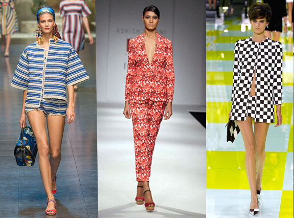 S/s 13 fashion trend, Ashish & Soni. Dolce & Gabbana, Louis Vuitton, pant suit, short suit, block colour trend, floral suits